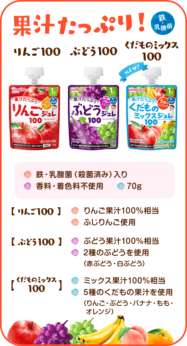 果汁たっぷり！　りんご100　ぶどう100　くだものミックス100